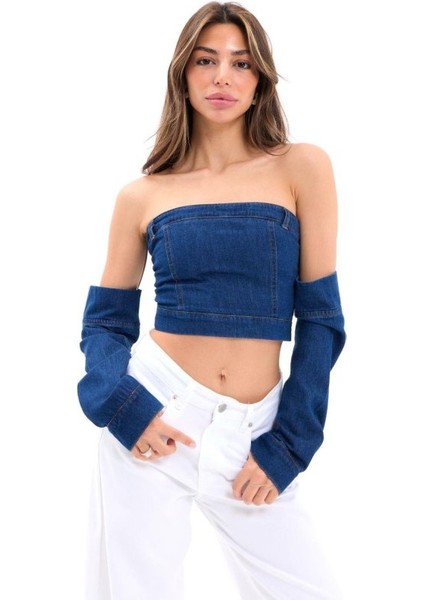 7357 Kot Crop-Mavi