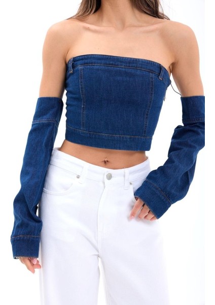 7357 Kot Crop-Mavi