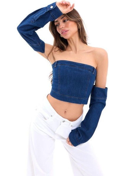 7357 Kot Crop-Mavi