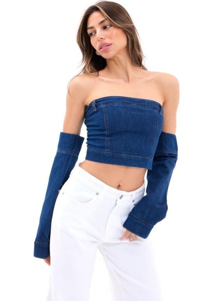 7357 Kot Crop-Mavi