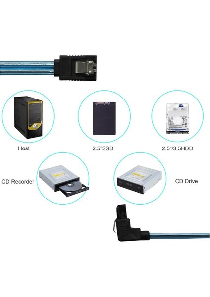 2 Adet - 50CM Sata 3.0 Kablo - 90 Açılı Data Kablosu - 6gbps - SSD HDD Uyumlu