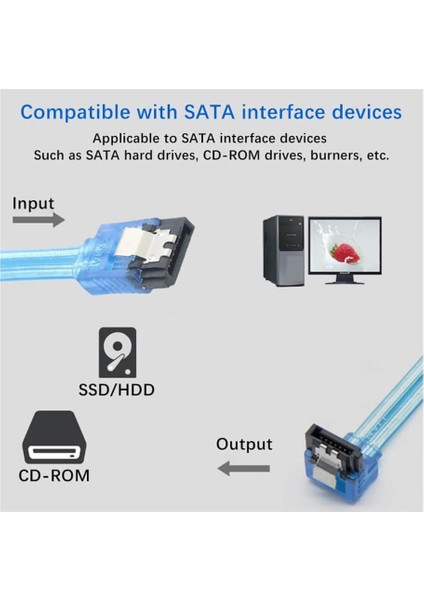2 Adet - 50CM Sata 3.0 Kablo - 90 Açılı Data Kablosu - 6gbps - SSD HDD Uyumlu
