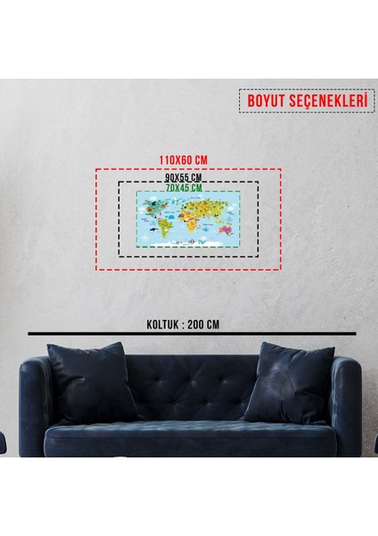 Çocuklar Için Hayvanlı Kanvas Dünya Haritası - Dayanıklı ve Solmaz Çocuk Odası Dekor 70X45CM indirimleri