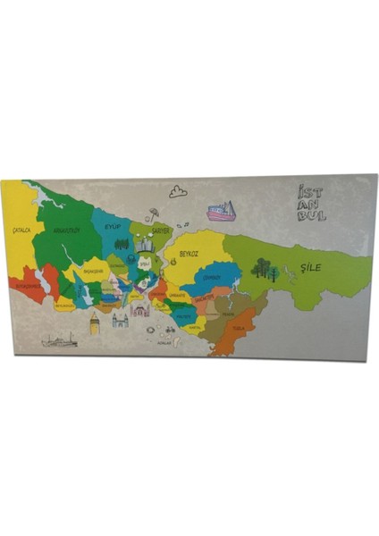 Kanvas Istanbul Haritası – Özgün Illüstrasyon ile Istanbul Simgeleri – Kültürel ve Dekoratif Hediye fiyatları