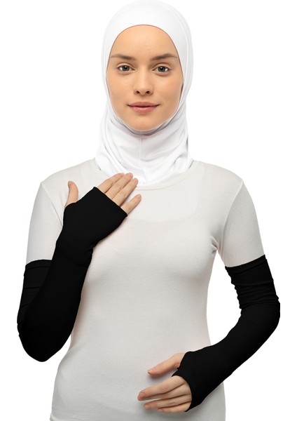 Parmak Geçmeli Penye Tesettür Kolluk Siyah