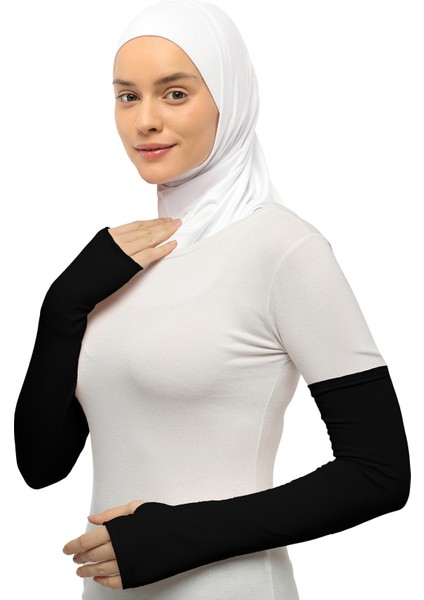 Parmak Geçmeli Penye Tesettür Kolluk Siyah