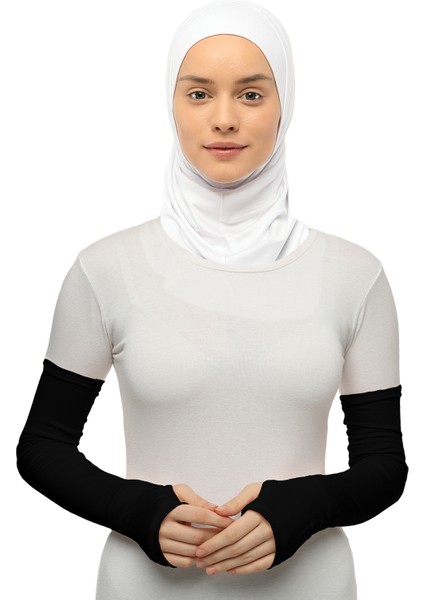 Parmak Geçmeli Penye Tesettür Kolluk Siyah