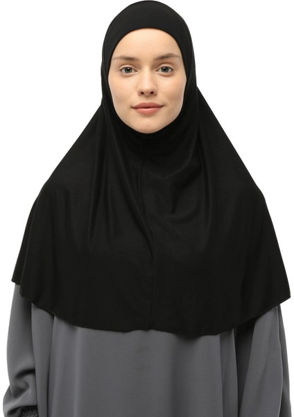 Hazır Türban Peçeli Pratik Eşarp Tesettür Nikaplı Hijab - Namaz Örtüsü Sufle (Xl) - Siyah