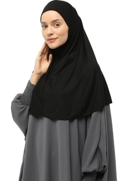Hazır Türban Peçeli Pratik Eşarp Tesettür Nikaplı Hijab - Namaz Örtüsü Sufle (Xl) - Siyah