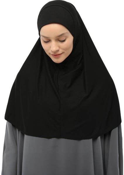 Hazır Türban Peçeli Pratik Eşarp Tesettür Nikaplı Hijab - Namaz Örtüsü Sufle (Xl) - Siyah