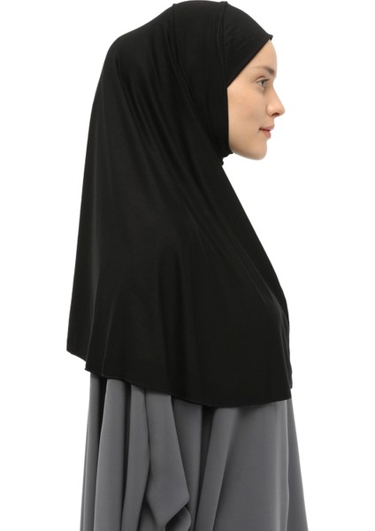 Hazır Türban Peçeli Pratik Eşarp Tesettür Nikaplı Hijab - Namaz Örtüsü Sufle (Xl) - Siyah