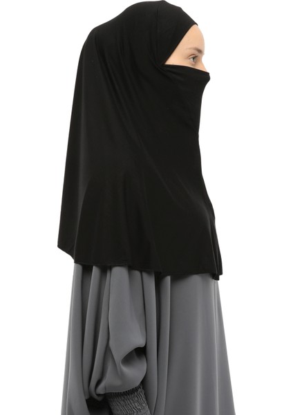 Hazır Türban Peçeli Pratik Eşarp Tesettür Nikaplı Hijab - Namaz Örtüsü Sufle (Xl) - Siyah