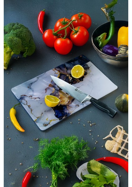 Cam Kesme Tahtası, Kesme Tablası Kenarları Oval, Antiyal, Sunum Tahtası Siyah