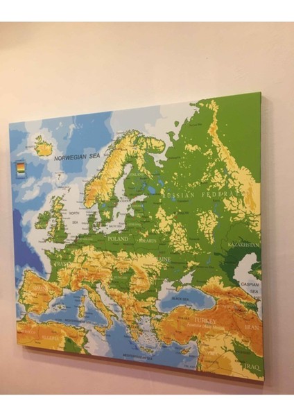 Kanvas Avrupa Haritası - Ev ve Ofis Dekorasyonu 70X70CM