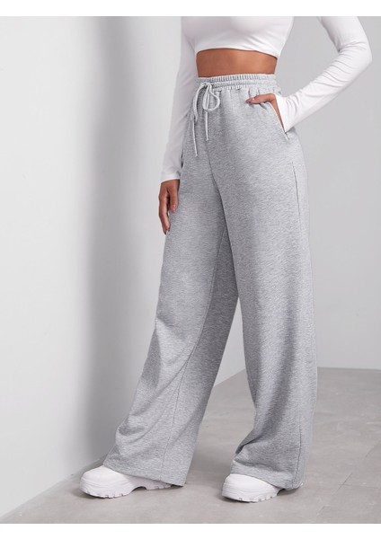 Unısex Iki Iplik Beli Lastikli Oversize Bol Paça Lastikli Eşofman Altı