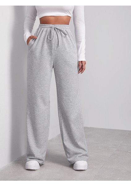 Unısex Iki Iplik Beli Lastikli Oversize Bol Paça Lastikli Eşofman Altı