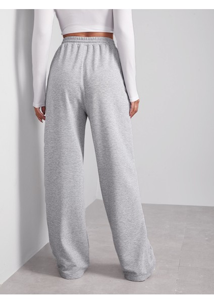 Unısex Iki Iplik Beli Lastikli Oversize Bol Paça Lastikli Eşofman Altı