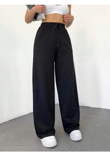 Unısex Iki Iplik Beli Lastikli Oversize Bol Paça Lastikli Eşofman Altı