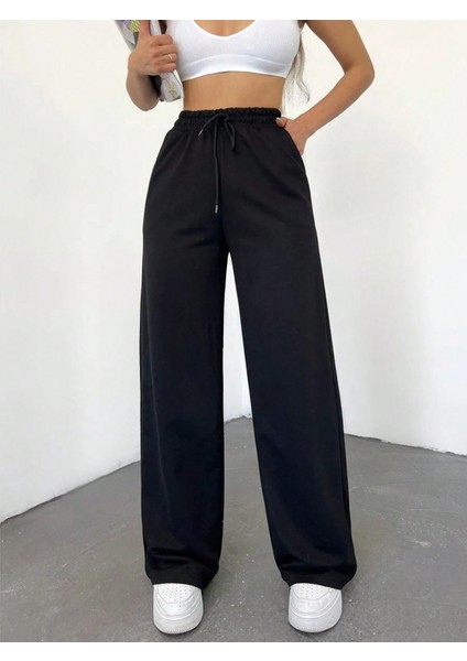 Unısex Iki Iplik Beli Lastikli Oversize Bol Paça Lastikli Eşofman Altı