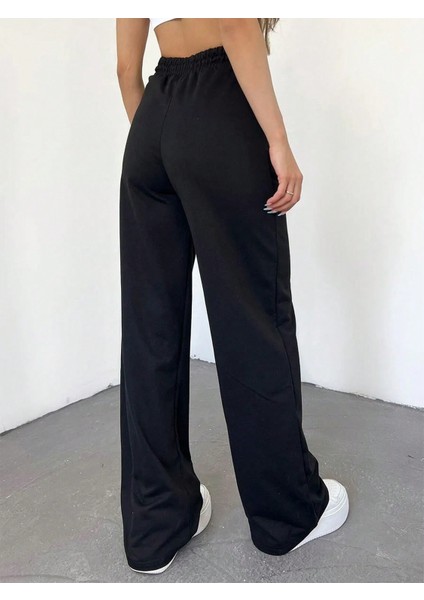 Unısex Iki Iplik Beli Lastikli Oversize Bol Paça Lastikli Eşofman Altı