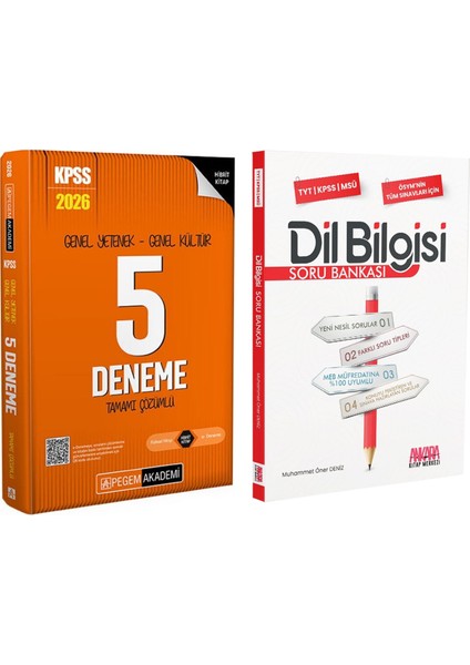 2026 Kpss Gy Gk Tamamı Çözümlü 5 Deneme ve Akm Dil Bilgisi Soru Seti 2 Kitap