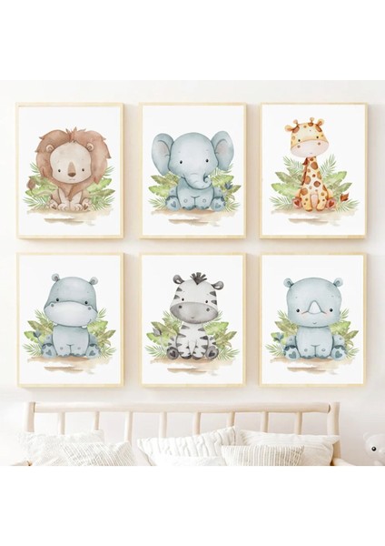 Sevimli Minik Hayvanlar 6’lı Çerçeve Görünümlü Modern Mdf Tablo Seti –bebek ve Çocuk Odası Dekoru