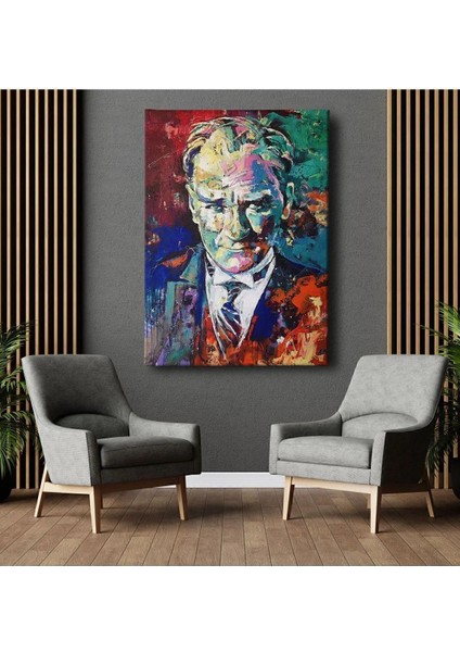 Dekor Ofisi Yağlı Boya Görünümlü Mustafa Kemal Atatürk Portresi Dekoratif Ahşap Tablo fiyatları