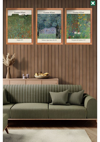 Gustav Klimt 3'lü Set, Çerçeve Görünümlü Modern Mdf Tablo ,