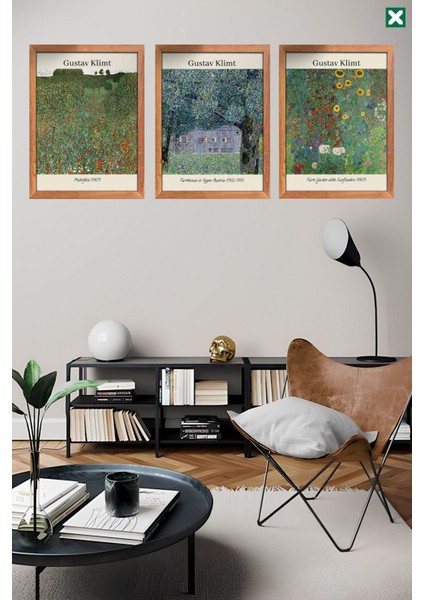 Gustav Klimt 3'lü Set, Çerçeve Görünümlü Modern Mdf Tablo ,