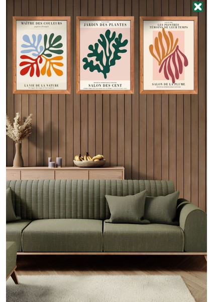 Henri Matisse Dekorize 3'lü Set, Çerçeve Görünümlü Modern Mdf Tablo