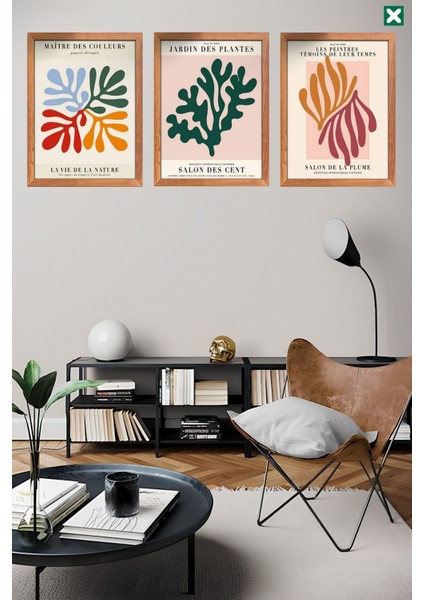 Henri Matisse Dekorize 3'lü Set, Çerçeve Görünümlü Modern Mdf Tablo