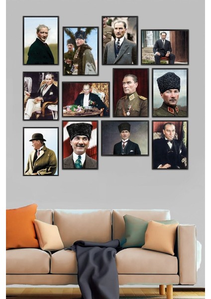 12 Parça Atatürk Çerçeve Görüntülü Mdf Tablo Seti