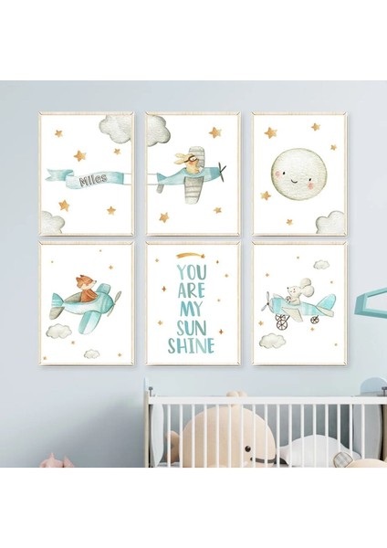 Kişiye Özel Isimli ,pastel Renkli 6’lı Çerçeve Görünümlü Mdf Tablo Seti-Bebek ve Çocuk Odası Dekoru,