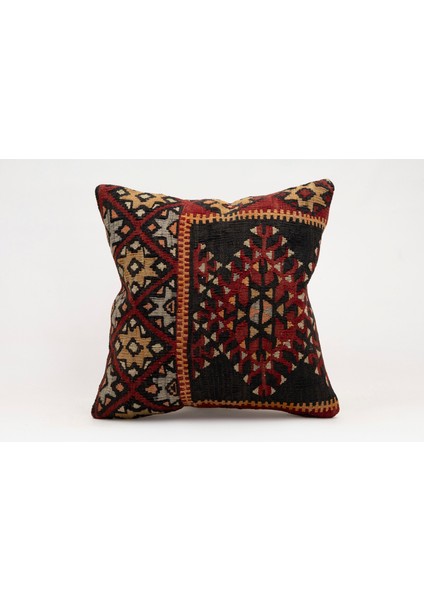 El Yapımı Kilimden Yapılmış Vintage Kırlent Kılıfı, Yün, 40X40 cm