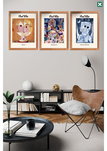 Ünlü Ressam Paul Klee 3' Lü Set, Çerçeve Görünümlü Modern Mdf Tablo