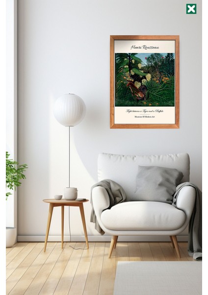 Ünlü Ressam Henri Rousseau 3' Lü Set, Çerçeve Görünümlü Modern Mdf Tablo