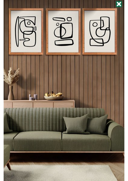 Bohem Çizgisel 3'lü Set, Çerçeve Görünümlü Modern Mdf Tablo