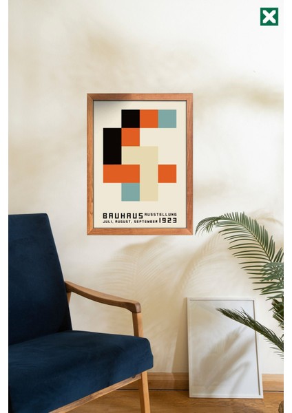 Bauhaus Sanatı 3'lü Set, Çerçeve Görünümlü Modern Mdf Tablo