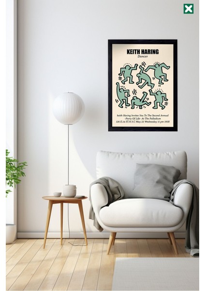 Keith Haring Dekorize 3'lü Set, Çerçeve Görünümlü Modern Mdf Tablo