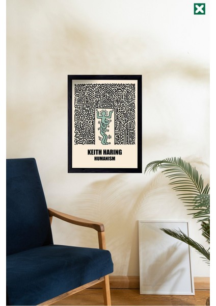 Keith Haring Dekorize 3'lü Set, Çerçeve Görünümlü Modern Mdf Tablo