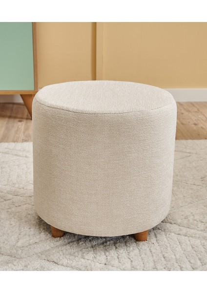 Mario Ahşap Ayaklı Puf - Krem