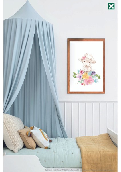 Sevimli Çiçek Desenli Kuzular 3’lü Çerçeve Görünümlü Modern Mdf Tablo Seti – Bebek ve Çocuk Odası De