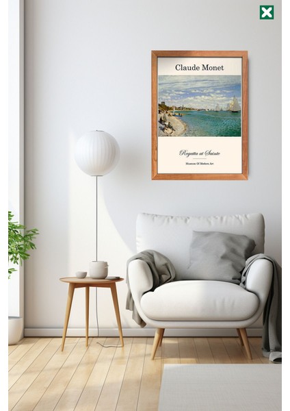 Claude Monet Dekorize Pastel 3'lü Set , Çerçeve Görünümlü Modern Mdf Tablo