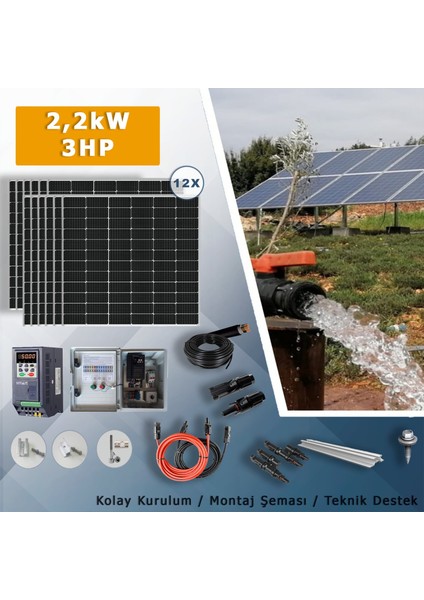 3hp-2,2kw Monofaz 230V Pompa Için Solar Sulama Paketi