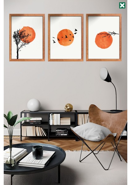 Minimalist Bohemian Duvar Sanatı 3'lü Set, Çerçeve Görünümlü Modern Mdf Tablo