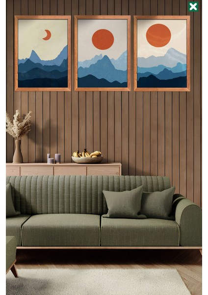 Boho Duvar Sanatı 3'lü Set Çerçeve Görünümlü Modern Mdf Tablo