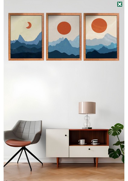 Boho Duvar Sanatı 3'lü Set Çerçeve Görünümlü Modern Mdf Tablo