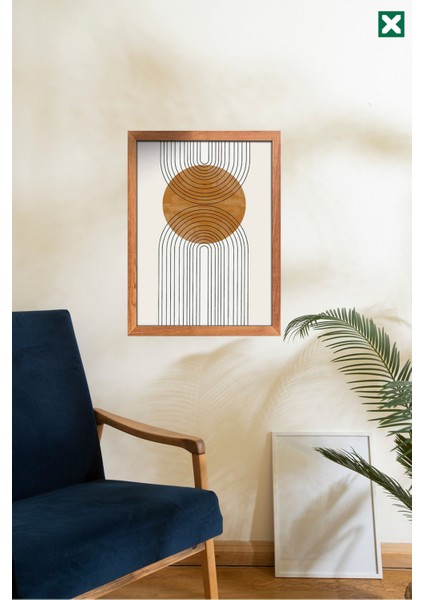 Geometric Boho Duvar Sanatı 3'lü Set Çerçeve Görünümlü Modern Mdf Tablo
