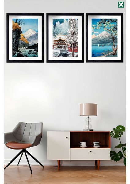 Hiroaki Takahashi Dekorize 3'lü Set , Çerçeve Görünümlü Modern Mdf Tablo