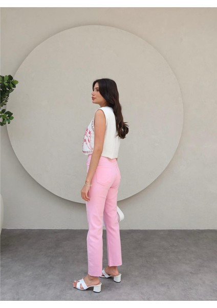 Pantolon Kesik Paça Pembe modelleri